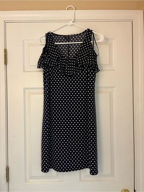 Roz & Ali Blue and White Polka Dot Ruffle Mini Dress